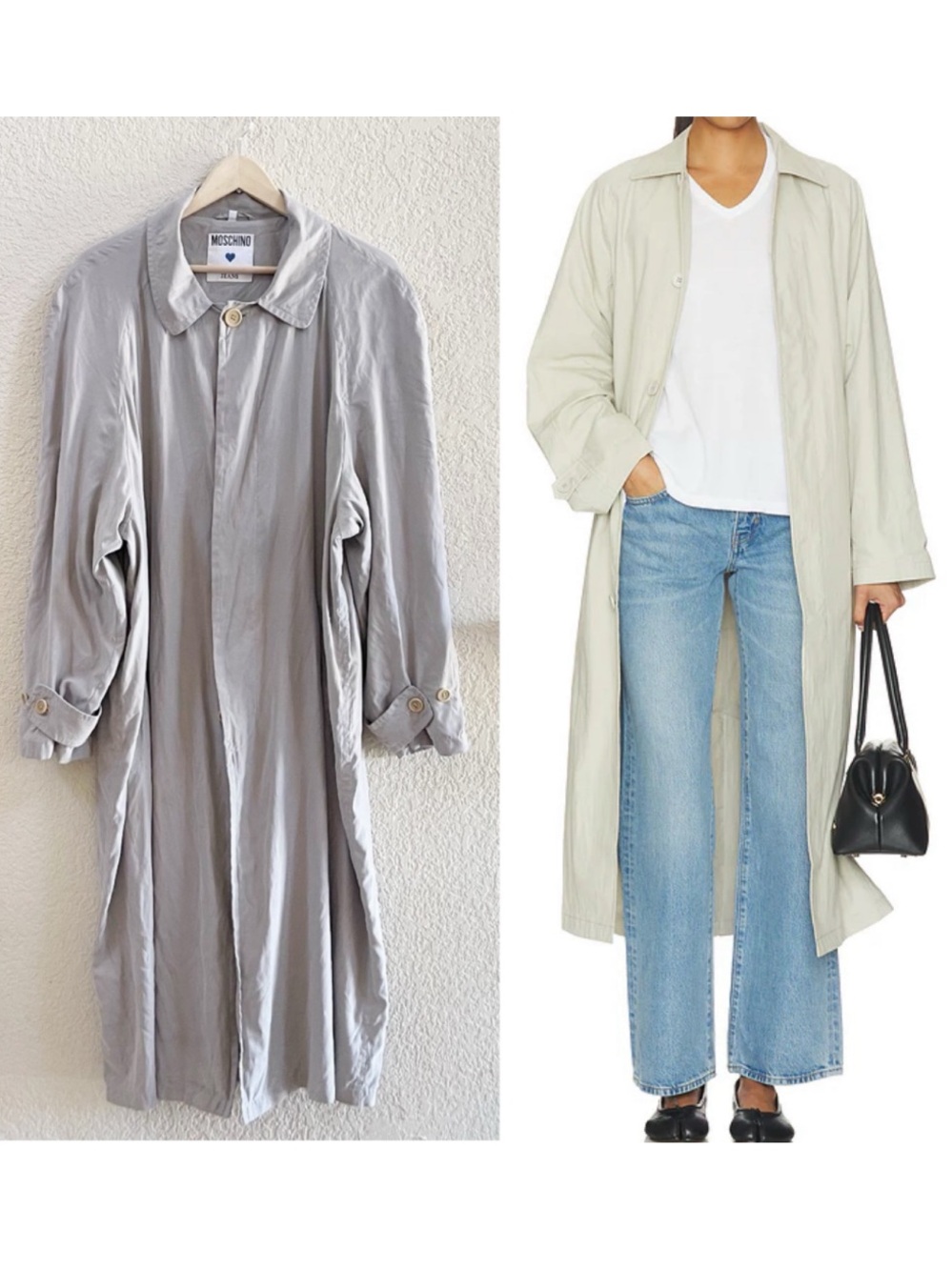 Moschino Trench Coat Duster Long Vintage Classic Chic Lightweight Y2K Gray Large